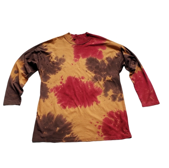 Free People Tie Dye Cotton Tunic Long Sleeve T-Shirt, S Brown Red Go… - Picture 5 of 11